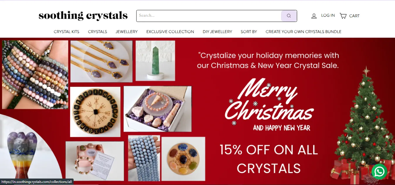 Crystal jewellery and healing products Shopify store created using a Shopify website development service by ROI Hunt