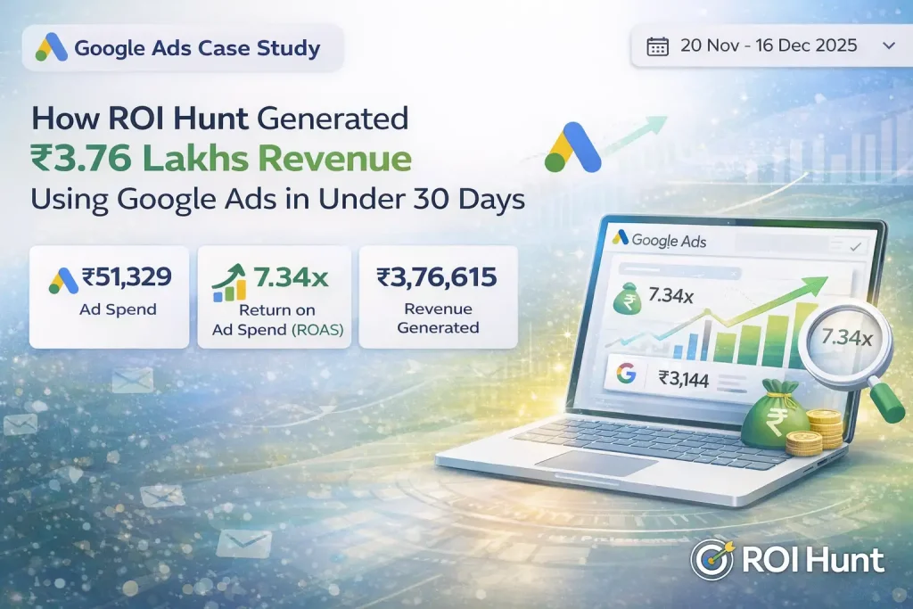 Google Ads Case Study_ ₹3.76L Revenue in 30 Days _ ROI Hunt