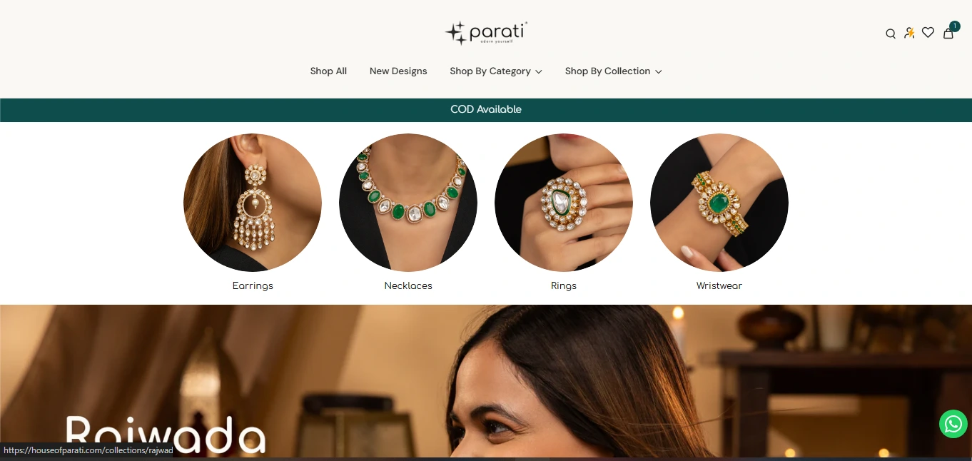 Shopify website development company portfolio for a jewellery brand by ROI Hunt