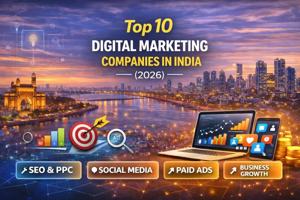 Top 10 digital marketing companies in India showcasing SEO, PPC, social media marketing and business growth services