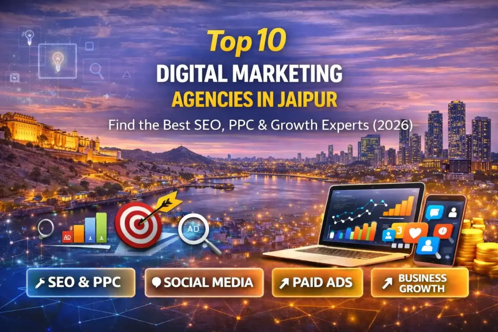 Top 10 digital marketing agencies in Jaipur showcasing SEO, PPC, social media marketing and business growth services