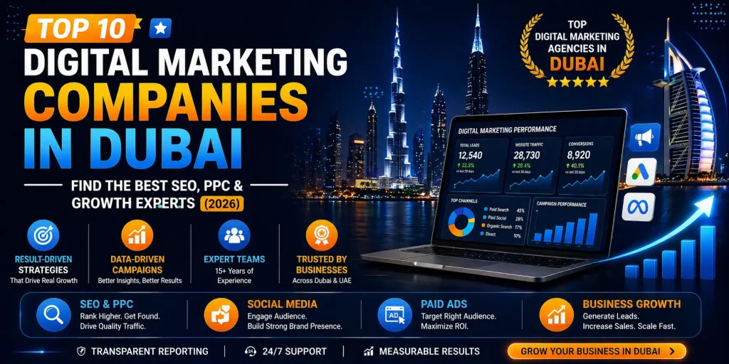 Top 10 digital marketing companies in Dubai offering SEO, PPC, social media marketing and business growth services
